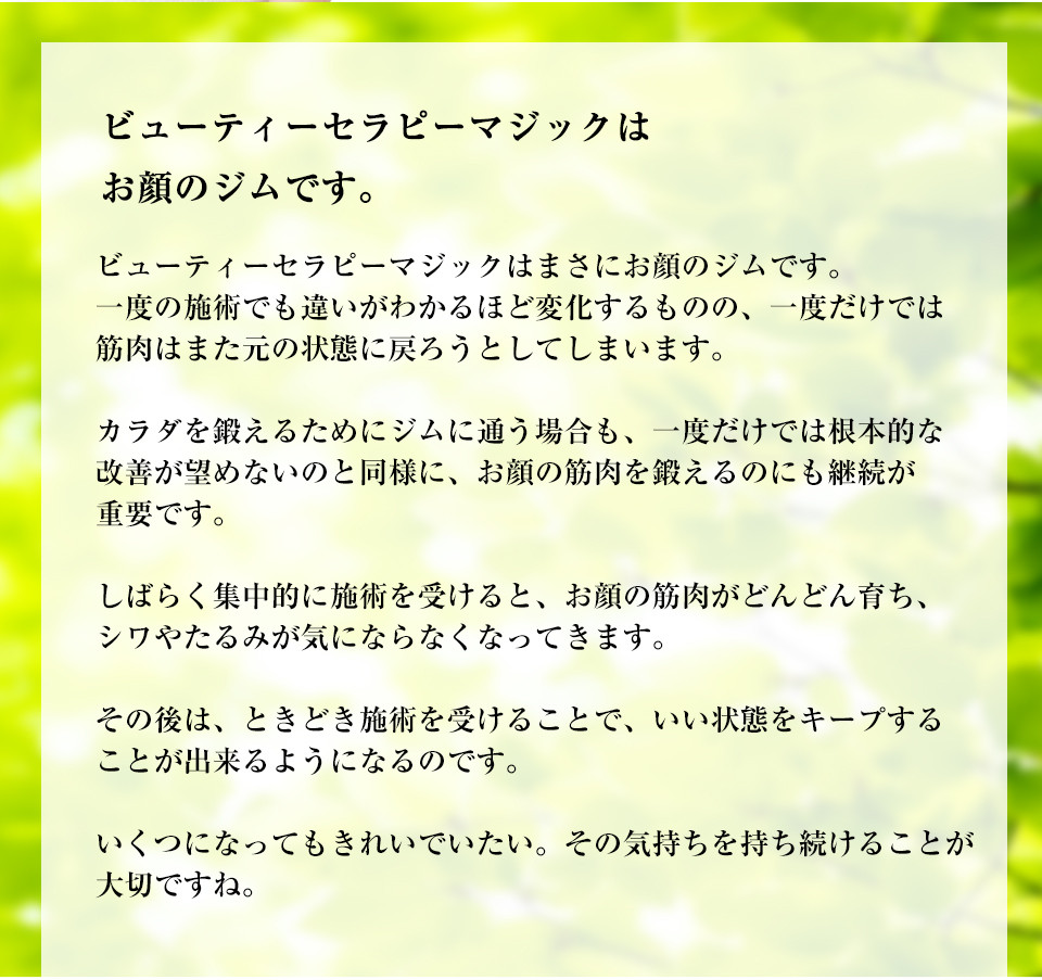 ビューティーセラピーマジックはお顔のジムです。