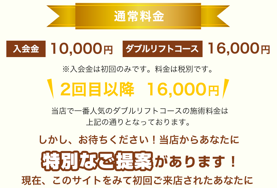 通常料金しかし、お待ちください！当店からあなたに特別なご提案があります！